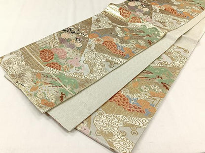 平和屋着物◎佐賀錦　六通柄袋帯　京絵巻　金糸　正絹　逸品　CABH7492yk