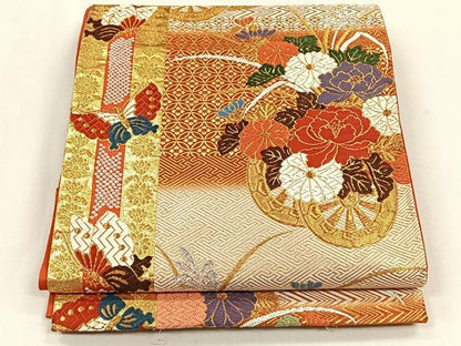 平和屋着物◎六通柄袋帯　唐織りつづれ　花車文　金銀糸　正絹　逸品　CABH7497yk