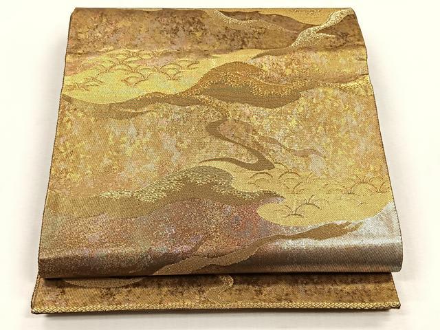 平和屋着物◎六通柄袋帯　霞文　金糸　引箔　正絹　逸品　CABH7498yk