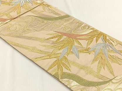 平和屋着物◎六通柄袋帯　笹竹文　金銀糸　正絹　逸品　CABH7504yk