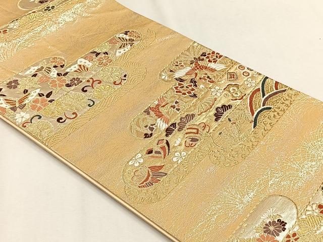 平和屋着物◎六通柄袋帯　エ霞花鳥文　金銀糸　正絹　逸品　CABH7514yk