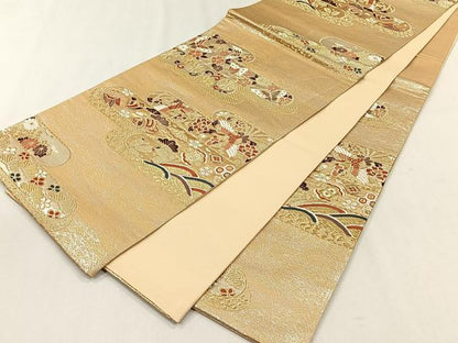平和屋着物◎六通柄袋帯　エ霞花鳥文　金銀糸　正絹　逸品　CABH7514yk