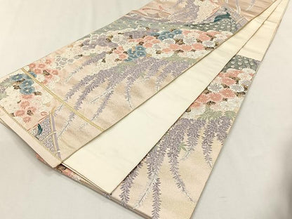 平和屋着物◎六通柄袋帯　唐織　九百錦　菊寿孔雀文　金糸　正絹　逸品　CABH7516yk