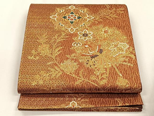平和屋着物◎六通柄袋帯　唐織　鳳凰正倉院花唐草文　金糸　正絹　逸品　CABH7517yk