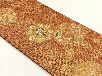 平和屋着物◎六通柄袋帯　唐織　鳳凰正倉院花唐草文　金糸　正絹　逸品　CABH7517yk