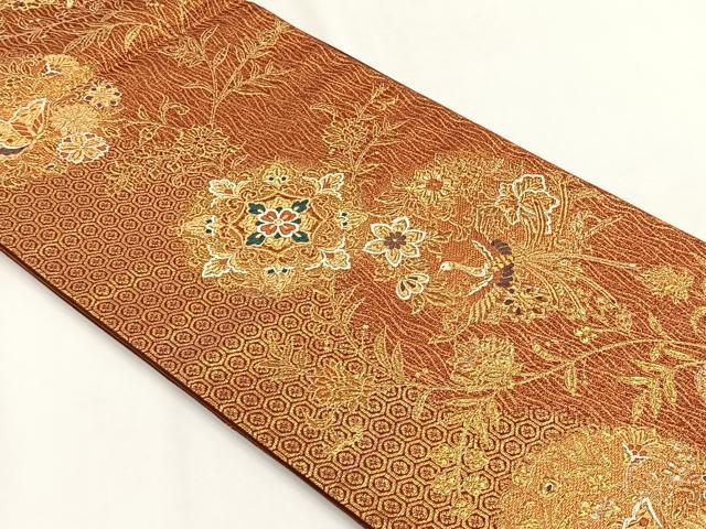 平和屋着物◎六通柄袋帯　唐織　鳳凰正倉院花唐草文　金糸　正絹　逸品　CABH7517yk