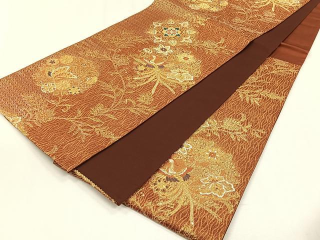 平和屋着物◎六通柄袋帯　唐織　鳳凰正倉院花唐草文　金糸　正絹　逸品　CABH7517yk
