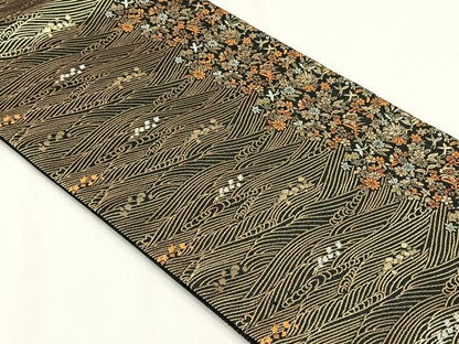 平和屋着物◎六通柄袋帯　流水花鳥文　金糸　正絹　逸品　未使用　CABH7518yk
