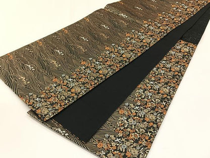 平和屋着物◎六通柄袋帯　流水花鳥文　金糸　正絹　逸品　未使用　CABH7518yk