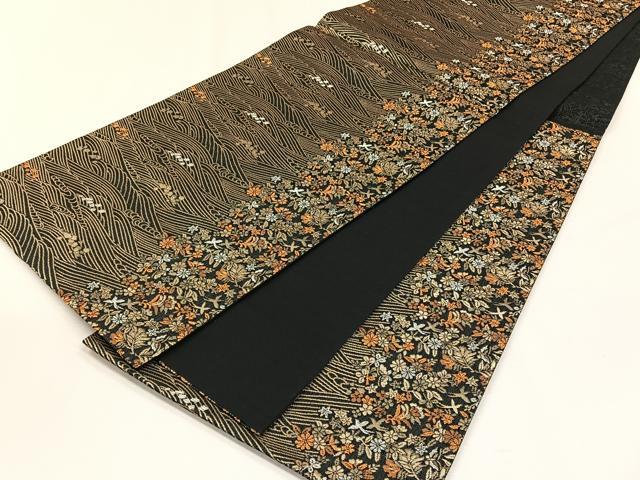 平和屋着物◎六通柄袋帯　流水花鳥文　金糸　正絹　逸品　未使用　CABH7518yk