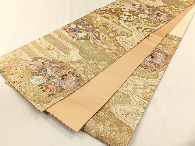 平和屋着物◎六通柄袋帯　唐織　蒔絵　金糸　正絹　逸品　CABH7519yk
