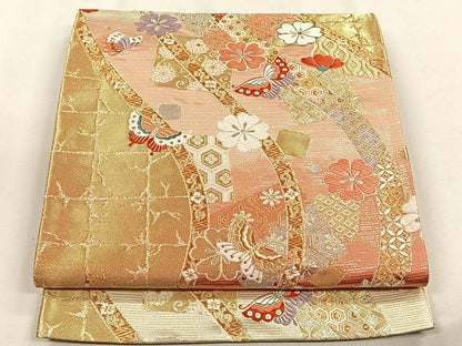平和屋着物◎西陣の名門織元　いづくら謹製　六通柄袋帯　花蝶文　金糸　正絹　逸品　CABH7525yk