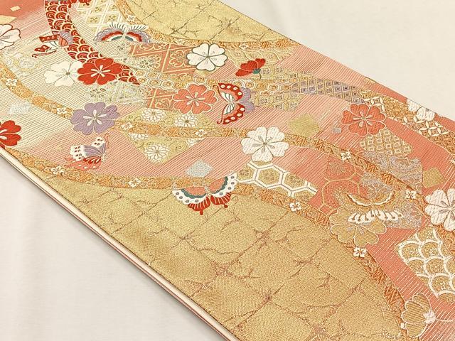 平和屋着物◎西陣の名門織元　いづくら謹製　六通柄袋帯　花蝶文　金糸　正絹　逸品　CABH7525yk