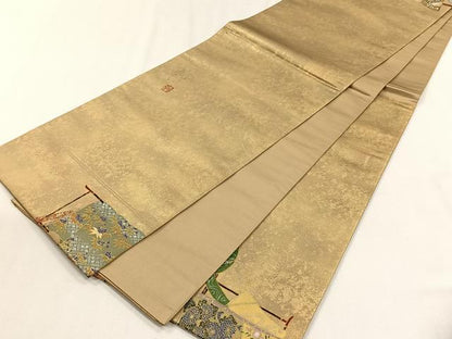 平和屋着物◎太鼓柄袋帯　作家物　螺鈿　誰が袖御所車花文　金彩　正絹　逸品　CABH7526yk
