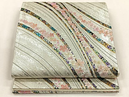 平和屋着物◎六通柄袋帯　舞花文　金銀糸　正絹　逸品　CABH7527yk