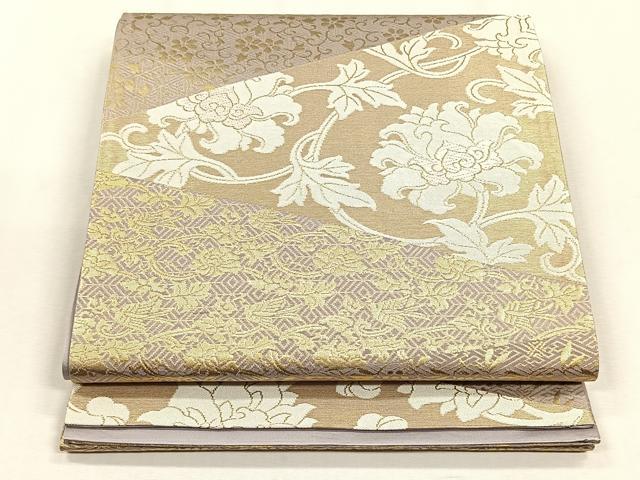 平和屋着物◎六通柄袋帯　更紗花唐草文　金糸　正絹　逸品　未使用　CABH7528yk