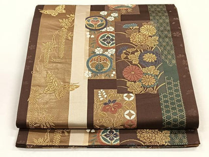 平和屋着物◎六通柄袋帯　唐織　名錦遺芳　金糸　正絹　逸品　CABH7530yk