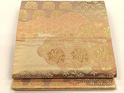 平和屋着物◎六通柄袋帯　雲重ね花文　金糸　正絹　逸品　CABH7532yk