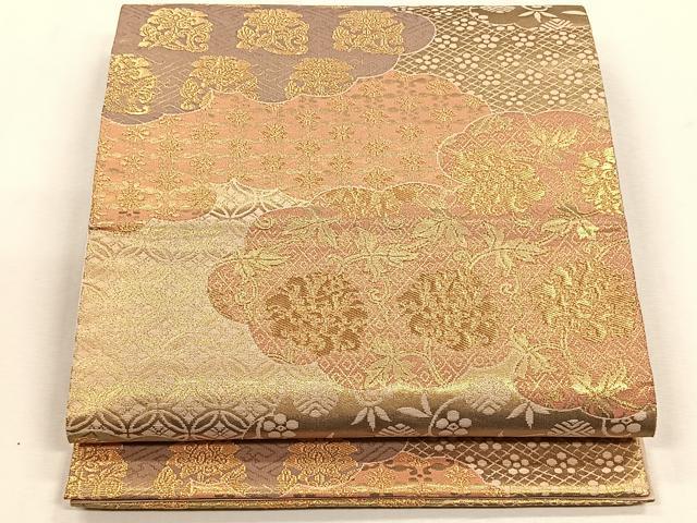 平和屋着物◎六通柄袋帯　雲重ね花文　金糸　正絹　逸品　CABH7532yk
