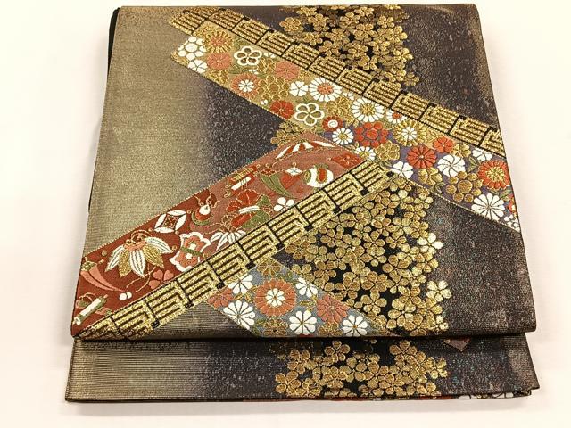 平和屋着物◎六通柄袋帯　唐織　有職源氏鑑　金糸　正絹　逸品　CABH7535yk