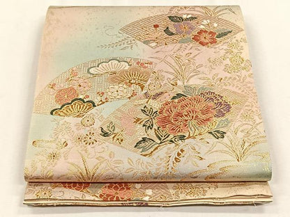 平和屋着物◎六通柄袋帯　静風扇面文　金糸　正絹　逸品　CABH7540yk