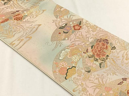 平和屋着物◎六通柄袋帯　静風扇面文　金糸　正絹　逸品　CABH7540yk