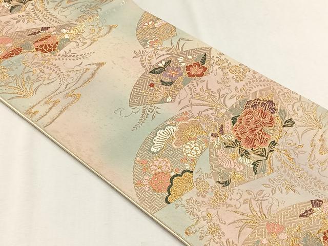 平和屋着物◎六通柄袋帯　静風扇面文　金糸　正絹　逸品　CABH7540yk