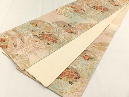 平和屋着物◎六通柄袋帯　静風扇面文　金糸　正絹　逸品　CABH7540yk