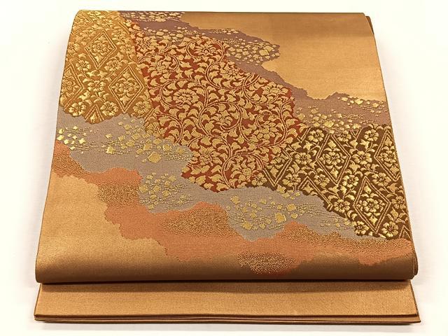 平和屋着物◎太鼓柄袋帯　花唐草紋　金糸　正絹　逸品　未使用　CABH7542yk
