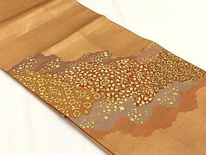 平和屋着物◎太鼓柄袋帯　花唐草紋　金糸　正絹　逸品　未使用　CABH7542yk