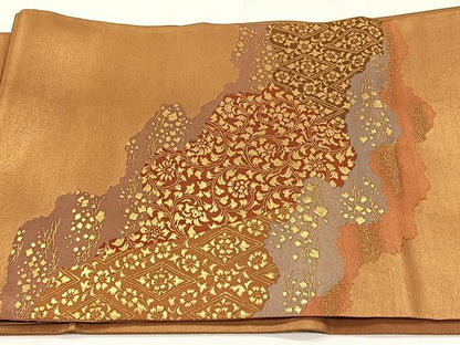 平和屋着物◎太鼓柄袋帯　花唐草紋　金糸　正絹　逸品　未使用　CABH7542yk