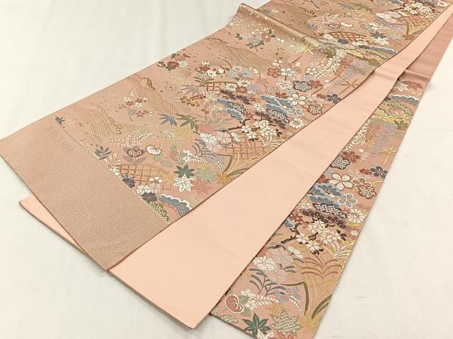 平和屋着物◎六通柄袋帯　唐織　百花小袖紋　金銀糸　正絹　逸品　CABH7543yk