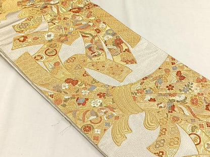 平和屋着物◎六通柄袋帯　唐織　束ね熨斗鳳凰花文　金糸　正絹　逸品　未使用　CABH7545yk
