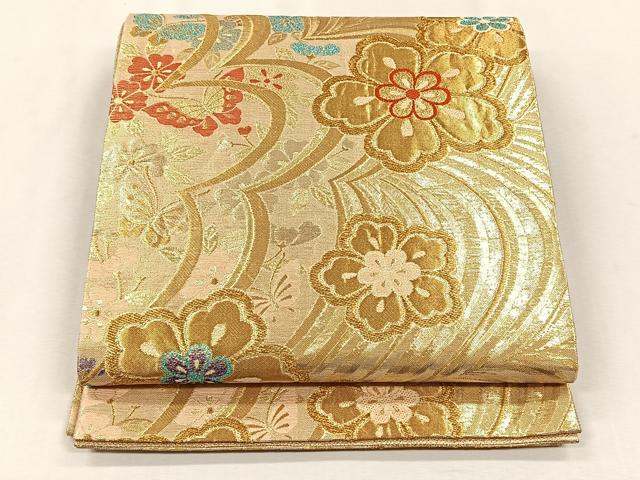 平和屋着物◎六通柄袋帯　花蝶紋　金糸　正絹　逸品　CABH7546yk