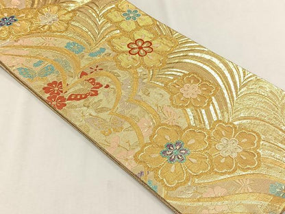 平和屋着物◎六通柄袋帯　花蝶紋　金糸　正絹　逸品　CABH7546yk