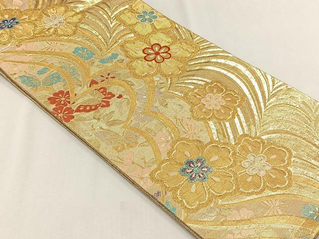 平和屋着物◎六通柄袋帯　花蝶紋　金糸　正絹　逸品　CABH7546yk