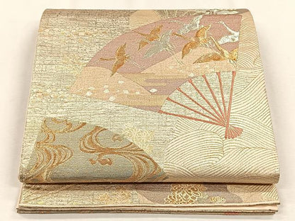 平和屋着物◎六通柄袋帯　光琳末広　金銀糸　正絹　逸品　CABH7548yk