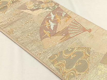 平和屋着物◎六通柄袋帯　光琳末広　金銀糸　正絹　逸品　CABH7548yk