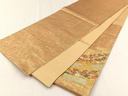 平和屋着物◎太鼓柄袋帯　唐織　花蝶紋　金銀糸　引箔　鈴乃屋扱い　正絹　逸品　CABH7550yk
