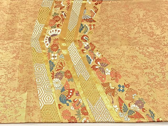 平和屋着物◎太鼓柄袋帯　唐織　花蝶紋　金銀糸　引箔　鈴乃屋扱い　正絹　逸品　CABH7550yk