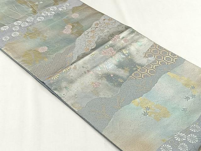平和屋着物◎六通柄袋帯　枝花文　銀糸　正絹　逸品　CABH7551yk
