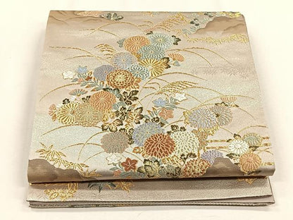 平和屋着物◎六通柄袋帯　唐織　四季草花文　金糸　正絹　逸品　未使用　CABH7552yk