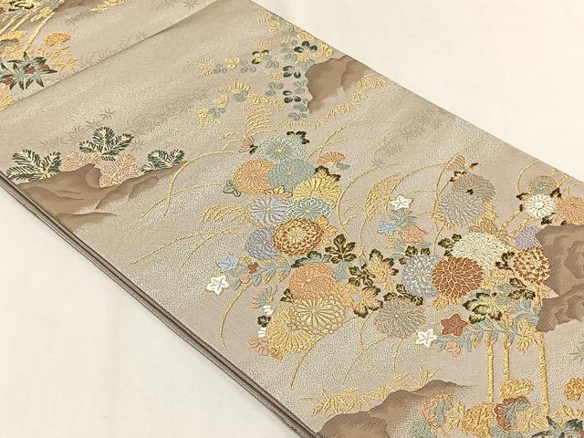 平和屋着物◎六通柄袋帯　唐織　四季草花文　金糸　正絹　逸品　未使用　CABH7552yk