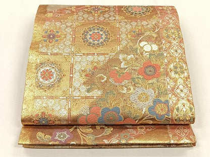 平和屋着物◎六通柄袋帯　花唐草文　金銀糸　正絹　逸品　CABH7553yk