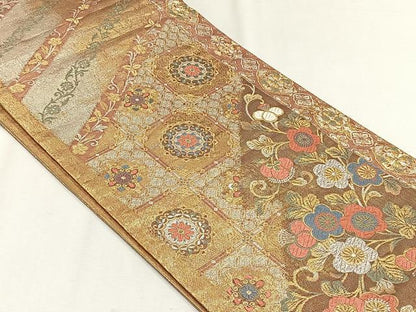 平和屋着物◎六通柄袋帯　花唐草文　金銀糸　正絹　逸品　CABH7553yk