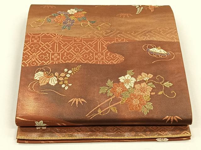 平和屋着物◎六通柄袋帯　花唐草文　金糸　正絹　逸品　CABH7554yk
