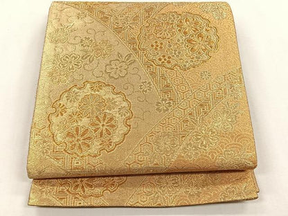 平和屋着物◎六通柄袋帯　雪輪花唐草文　金糸　正絹　逸品　CABH7555yk