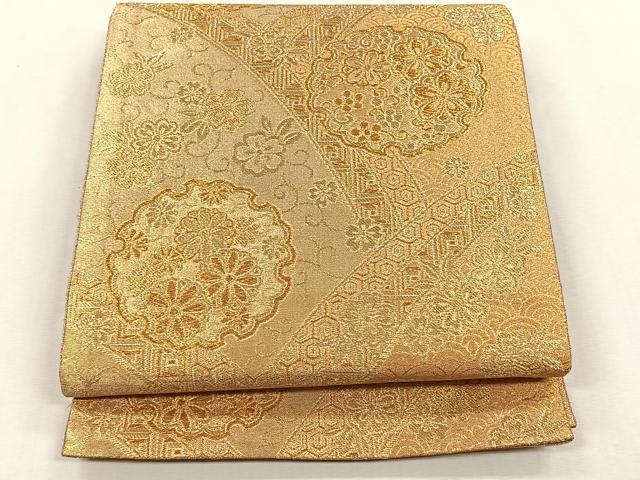 平和屋着物◎六通柄袋帯　雪輪花唐草文　金糸　正絹　逸品　CABH7555yk