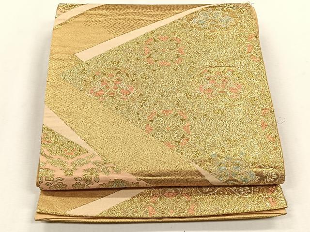 平和屋着物◎六通柄袋帯　裂取鴛鴦文　金糸　正絹　逸品　CABH7556yk