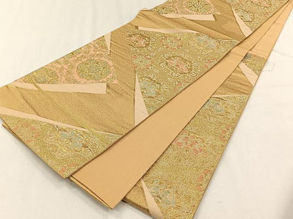 平和屋着物◎六通柄袋帯　裂取鴛鴦文　金糸　正絹　逸品　CABH7556yk